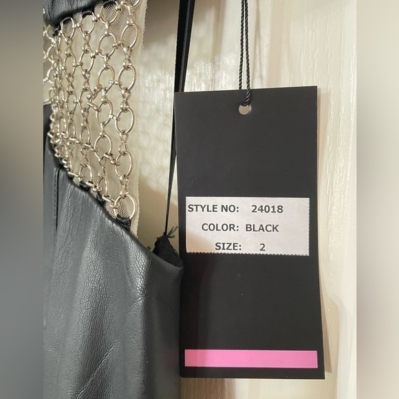 LA FEMME Black Vegan Leather Metal Chain Dress - Picture 12 of 13